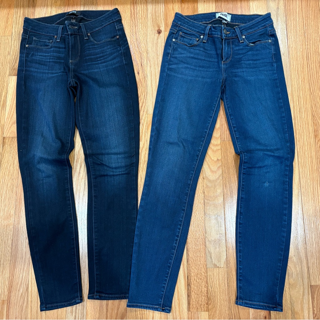 Paige Skinny Jeans In Dark Blue Washes